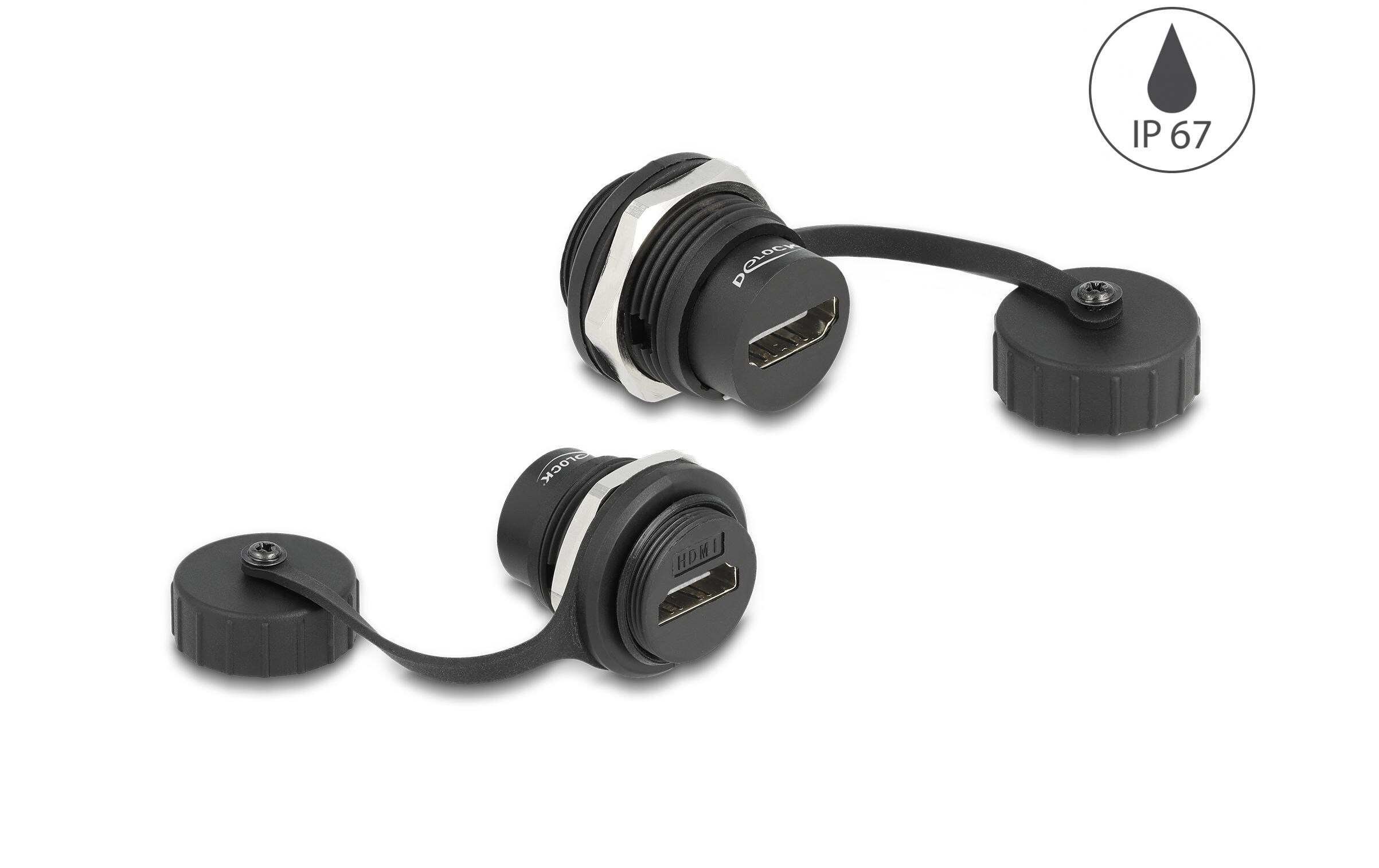 HDMI-A Einbaubuchse IP67 staub- & wassserdichtDelock HDMI-A Einbaubuchse mit Verschlusskappe IP67 staub- und wasserdicht
