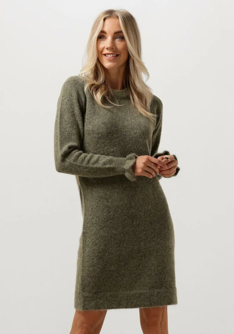 SELECTED FEMME groene selected femme mini jurk slfsia ras frill ls knit dress