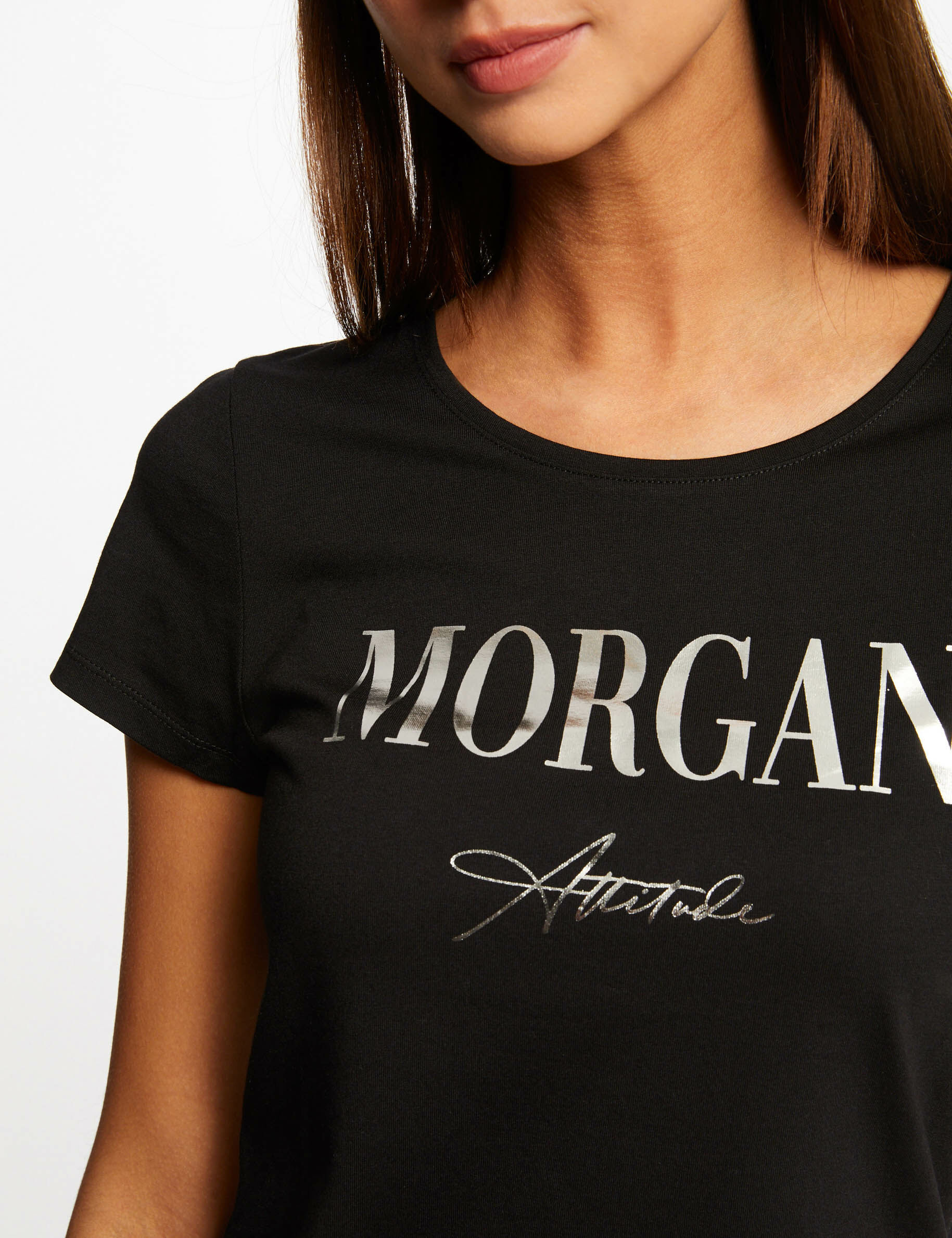 T-shirt manches courtes à inscription noir femme - noir