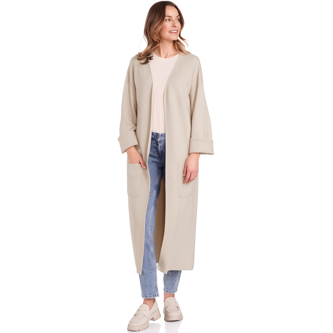 Gina Benotti Damen Strickjacke lang geschnitten beige