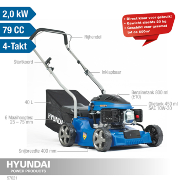 Hyundai benzine grasmaaier 40cm 79,8cc