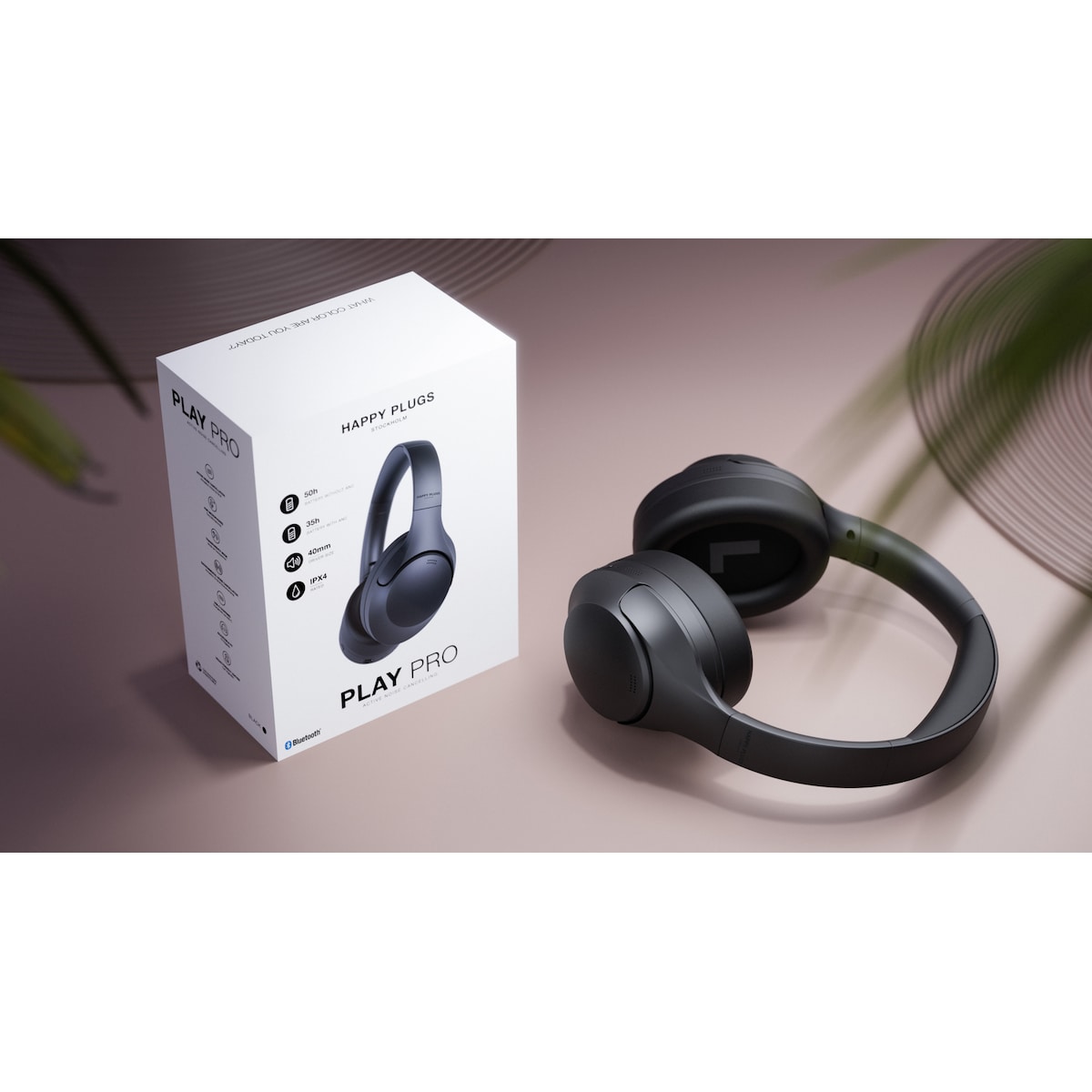 Happy Plugs Play Pro helt trådløse around-ear hodetelefoner (sort)