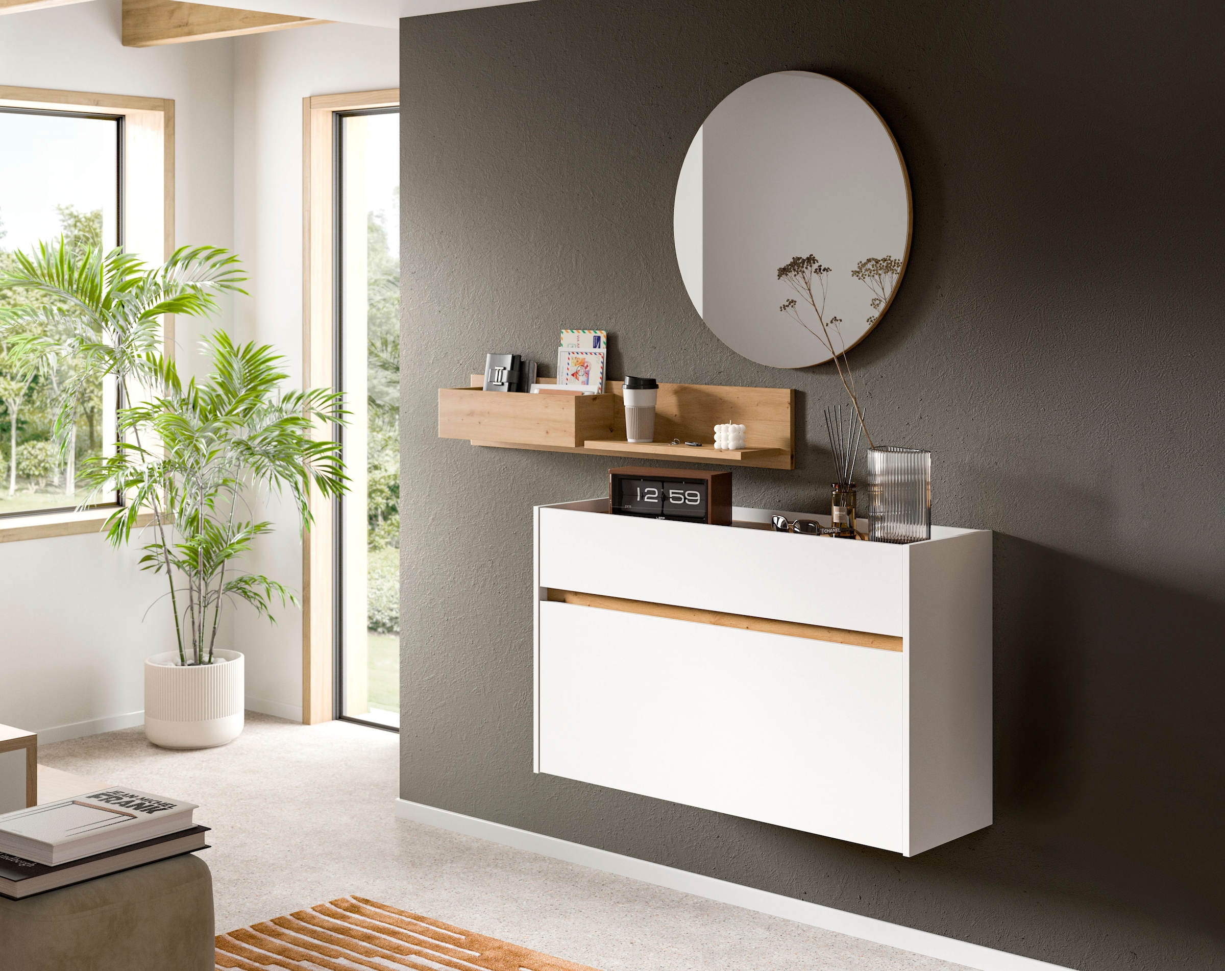 INOSIGN Garderoben-Set »EVRID, 3-teilig, Breite 140 cm, individuell hängbar & erweiterbar« best. aus: Kommode, Wandboard & Spiegel, 3 Stk. tlg.