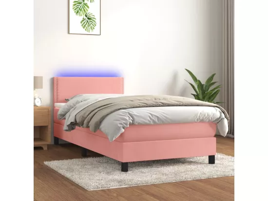 Sommier tapissier avec matelas et LED Rose 90x190 cm Velours