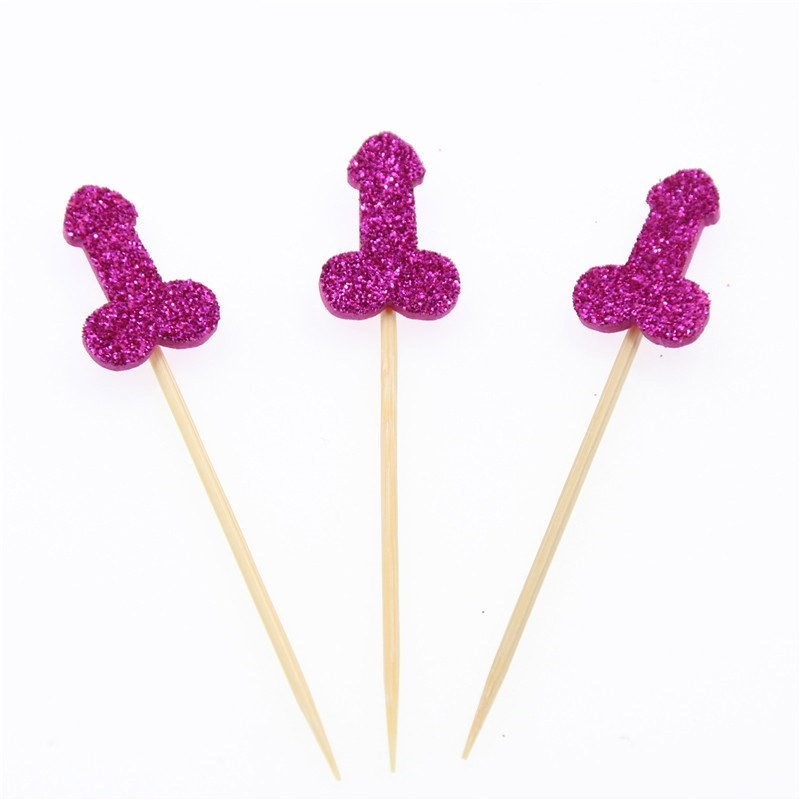 (12-tlg. Set) Kuchenstecker Funny Tortenstecker Topper Dekoration für Torten / Kuchen Junggesellinnenabschied - Lila