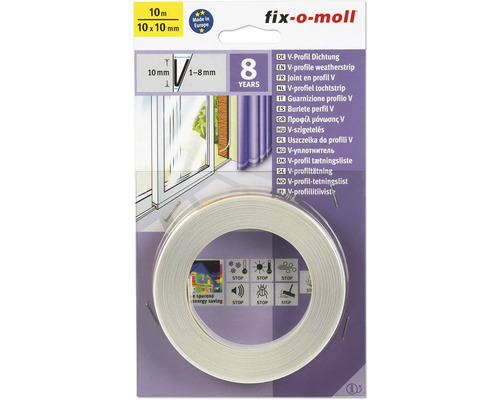fix-o-moll V-profielafdichting, zelfklevend, wit, 10 m x 10 mm