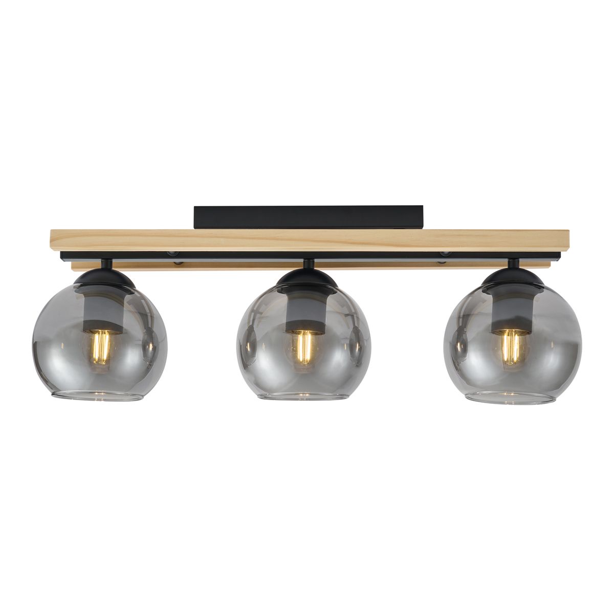 Moderne plafondlamp zwart met hout en smoke glas 3-lichts - Aleks