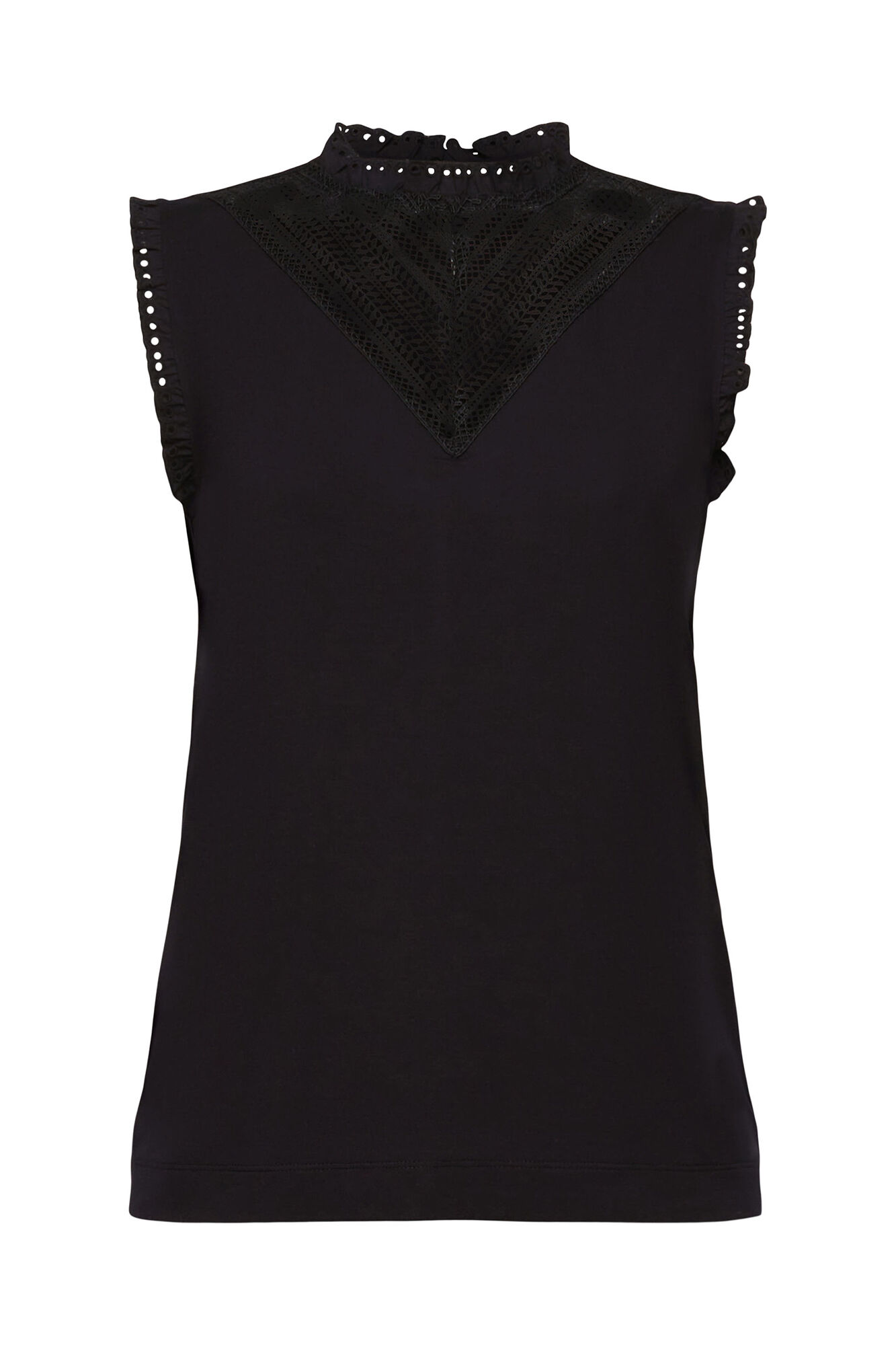 Blusa sem mangas com gola franzida em viscose - Preta
