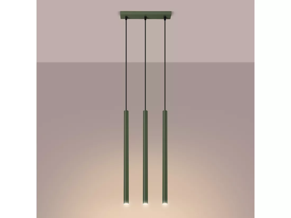 Lampe à suspension Pastelo moderne en acier - 3 sources lumineuses - L.19,5 x H.104 cm - vert olive