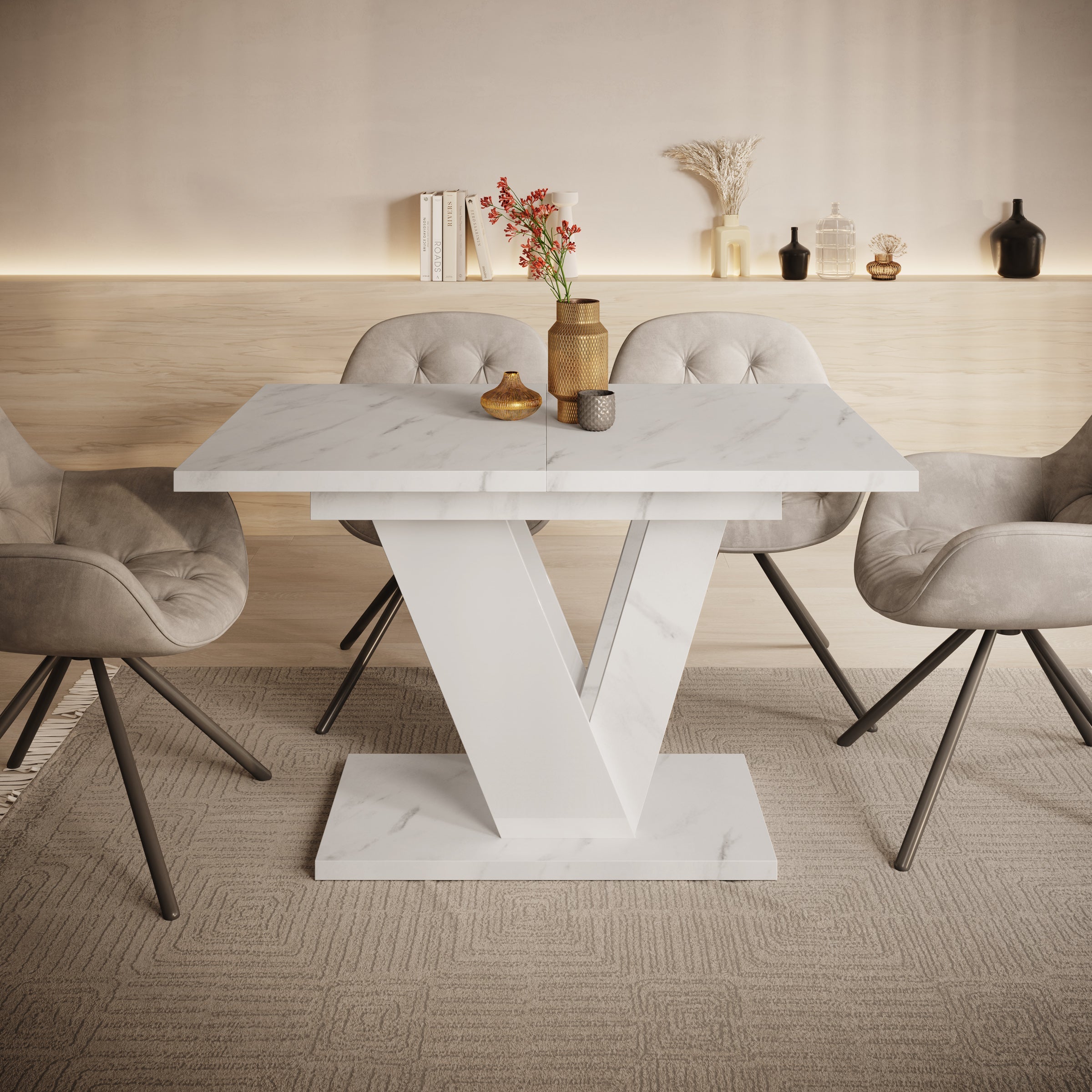 Meubella - Eetkamertafel Dayman - Wit marmer - 160 cm - Uitschuifbaar