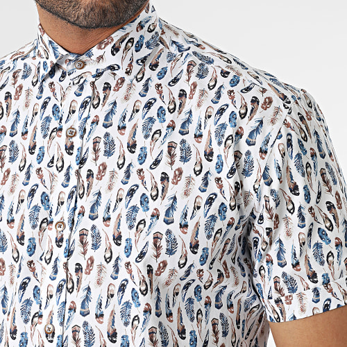 Chemise Manches Courtes Blanc Bleu Clair Beige