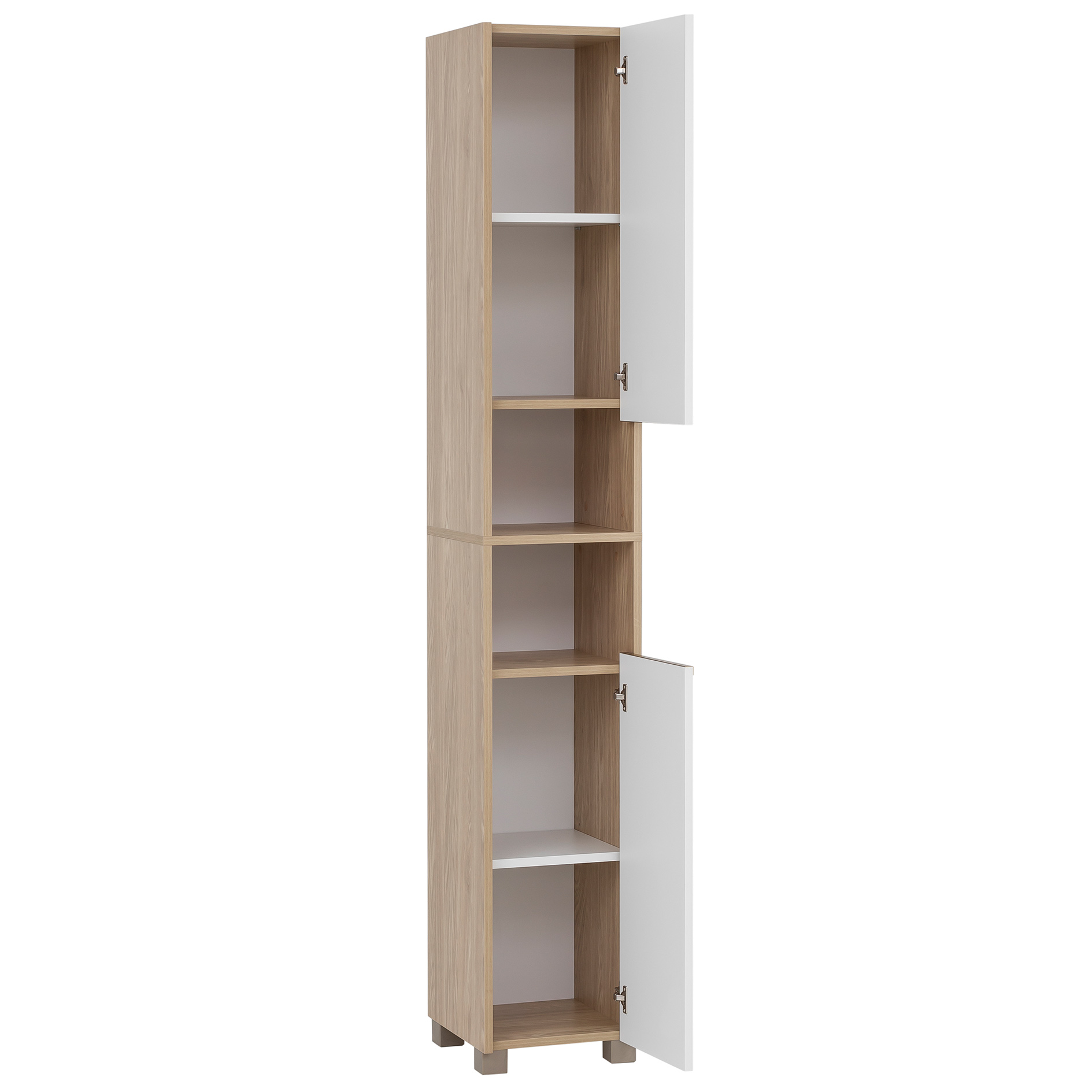 Hochschrank - kreideweiß - Eiche hell - 2 Türen