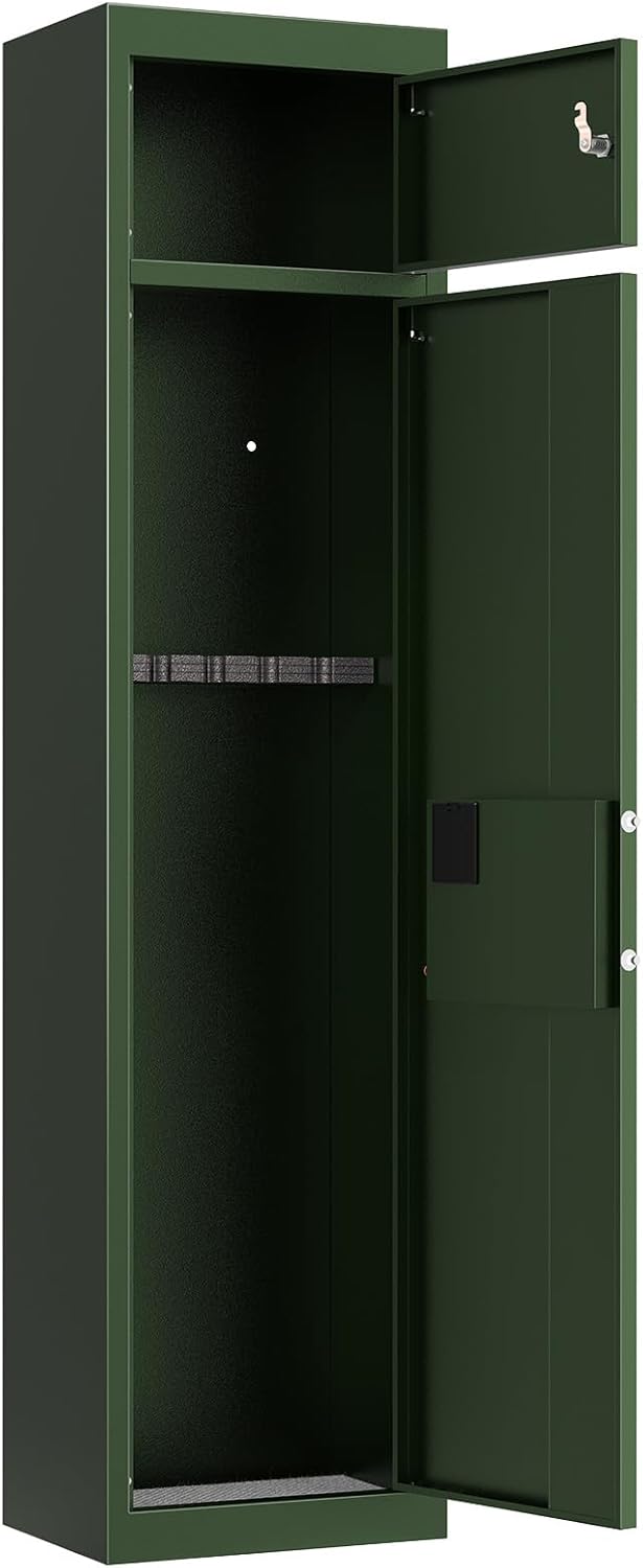 Rottner Munitionsschrank Max Elektronikschloss Grün, BxH 37 x 150 cm, Stahl, Elektronikschloss mechanischer Notöffnung, für 5 Langwaffen, Innentresor, Putzstockhalterung, inkl. Befestigungsmaterial