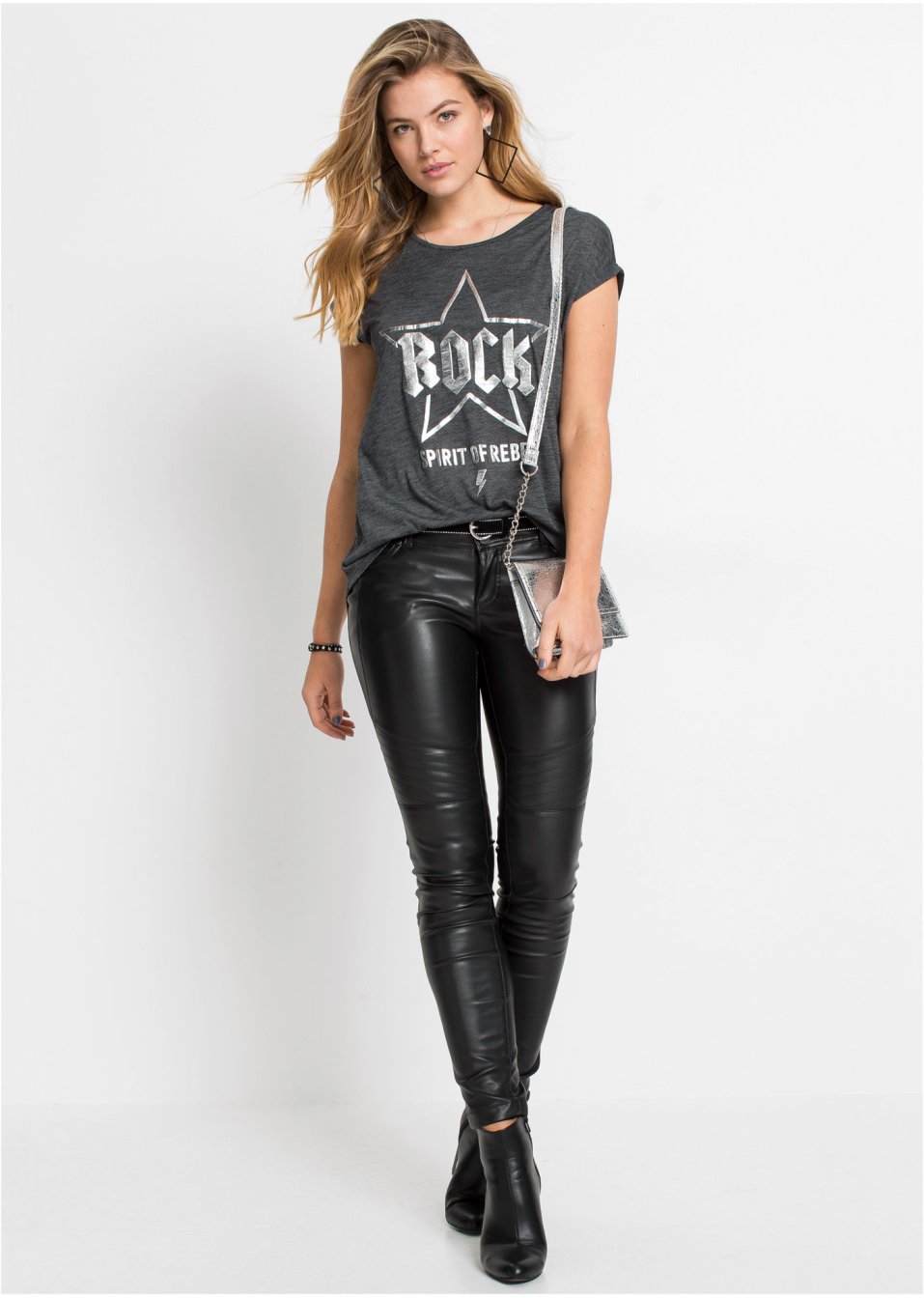 T-shirt long à imprimé argenté