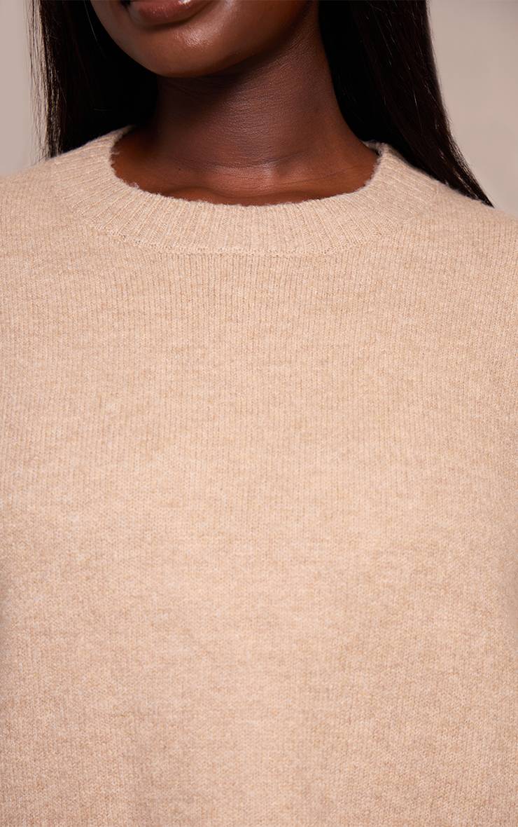Taupe Synthétiquell Court Col Rond En Maille Chinée Plus