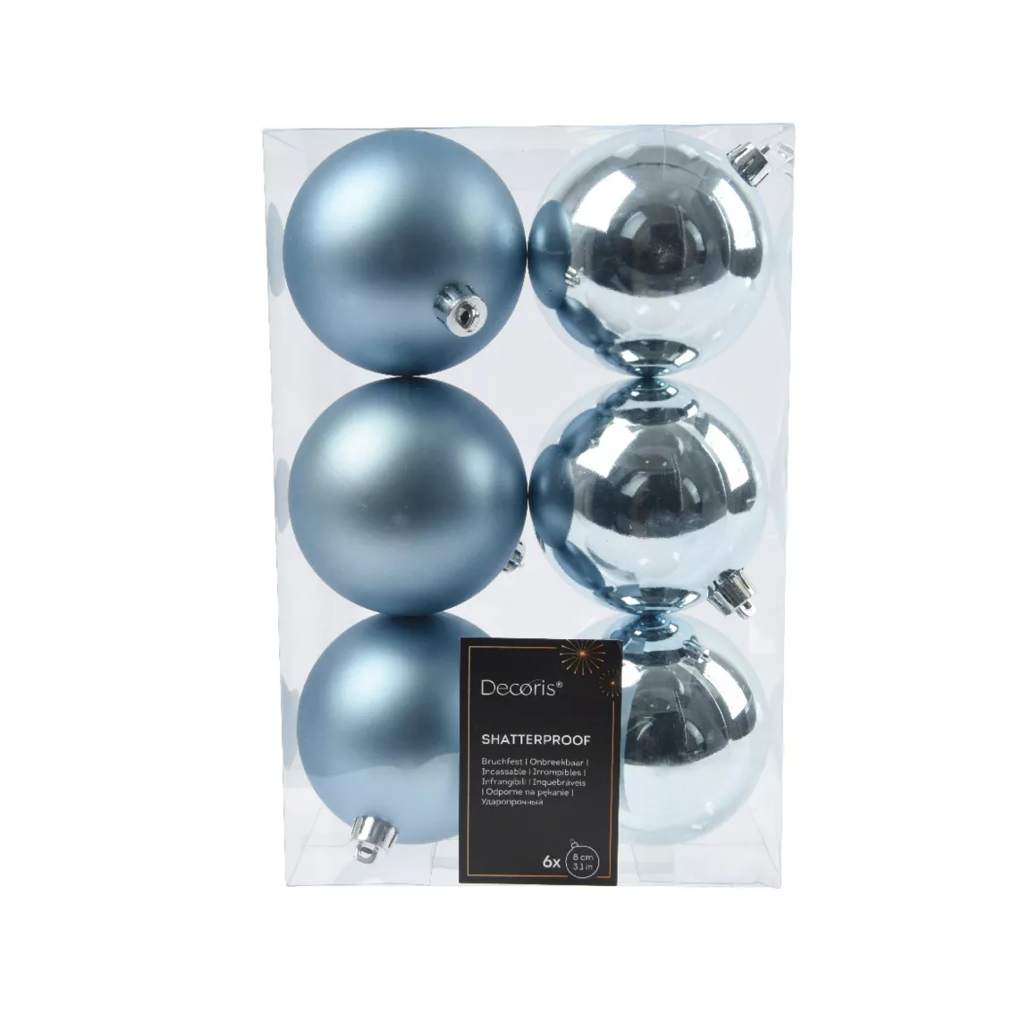 Lot de 6 boules de Noël (D80 mm) Alpine Bleu glacé