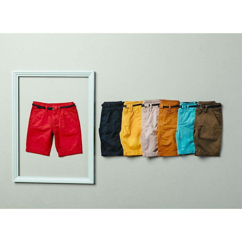 Bermuda en coton uni avec ceinture ajustable - Kaki