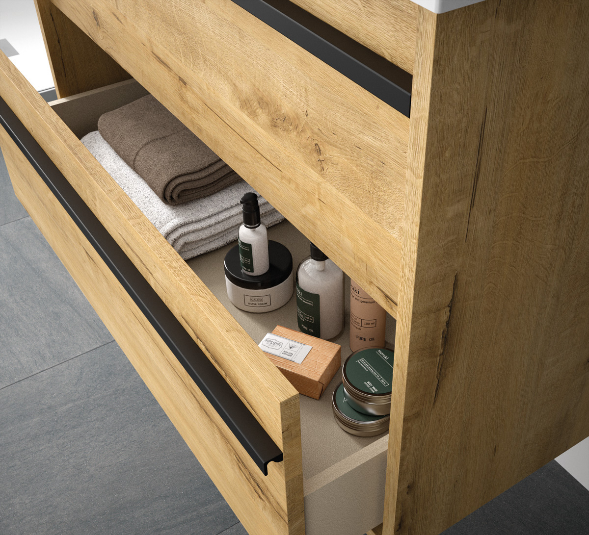 Muebles Resh badmeubel 100cm met 2 lades en wastafel warm eiken