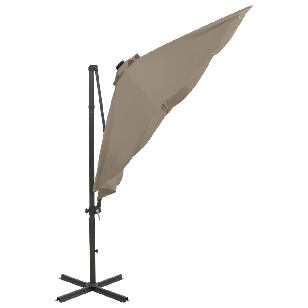 Parasol meuble de jardin déporté avec mât et lumières led 300 cm taupe