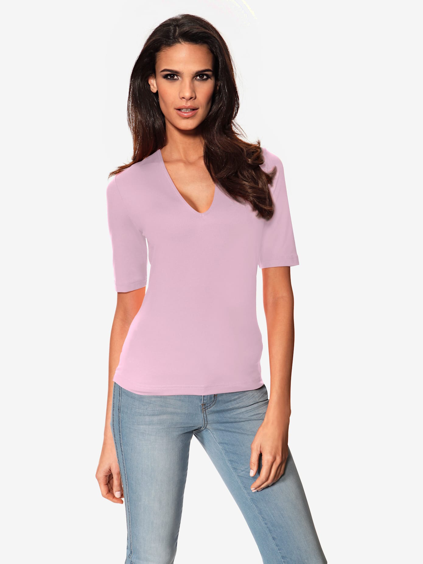 T-shirt en v manches mi-longues et encolure en v féminine