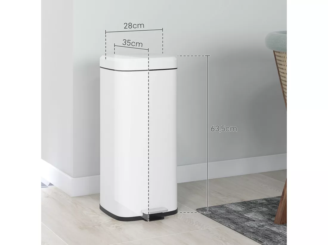 Poubelle de cuisine 30L - poubelle à pédale compartiment seau amovible - acier inox. blanc