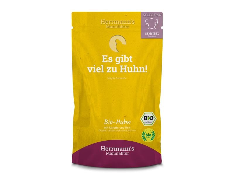 Herrmann's Nassfutter Sensibel Bio Huhn mit Karotte und Rei Alleinfuttermittel für Hunde mit sensiblem Magen