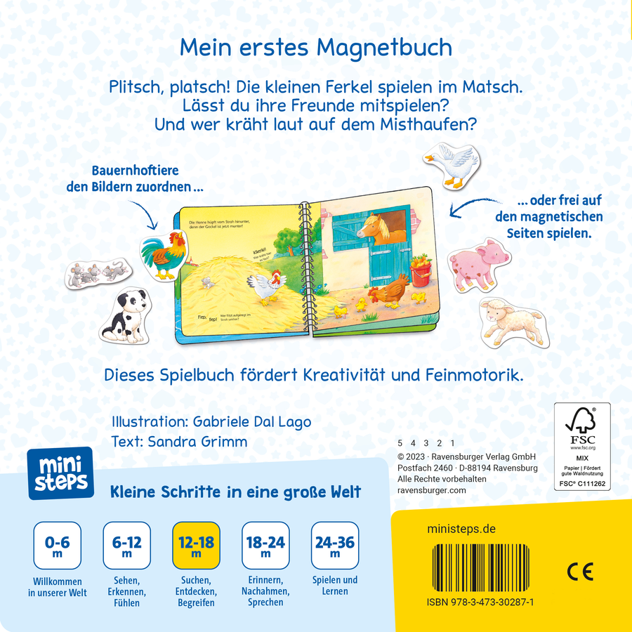 Ravensburger ministeps: Mein erstes Magnetbuch: Wer spielt mit wem? Bauernhoftiere