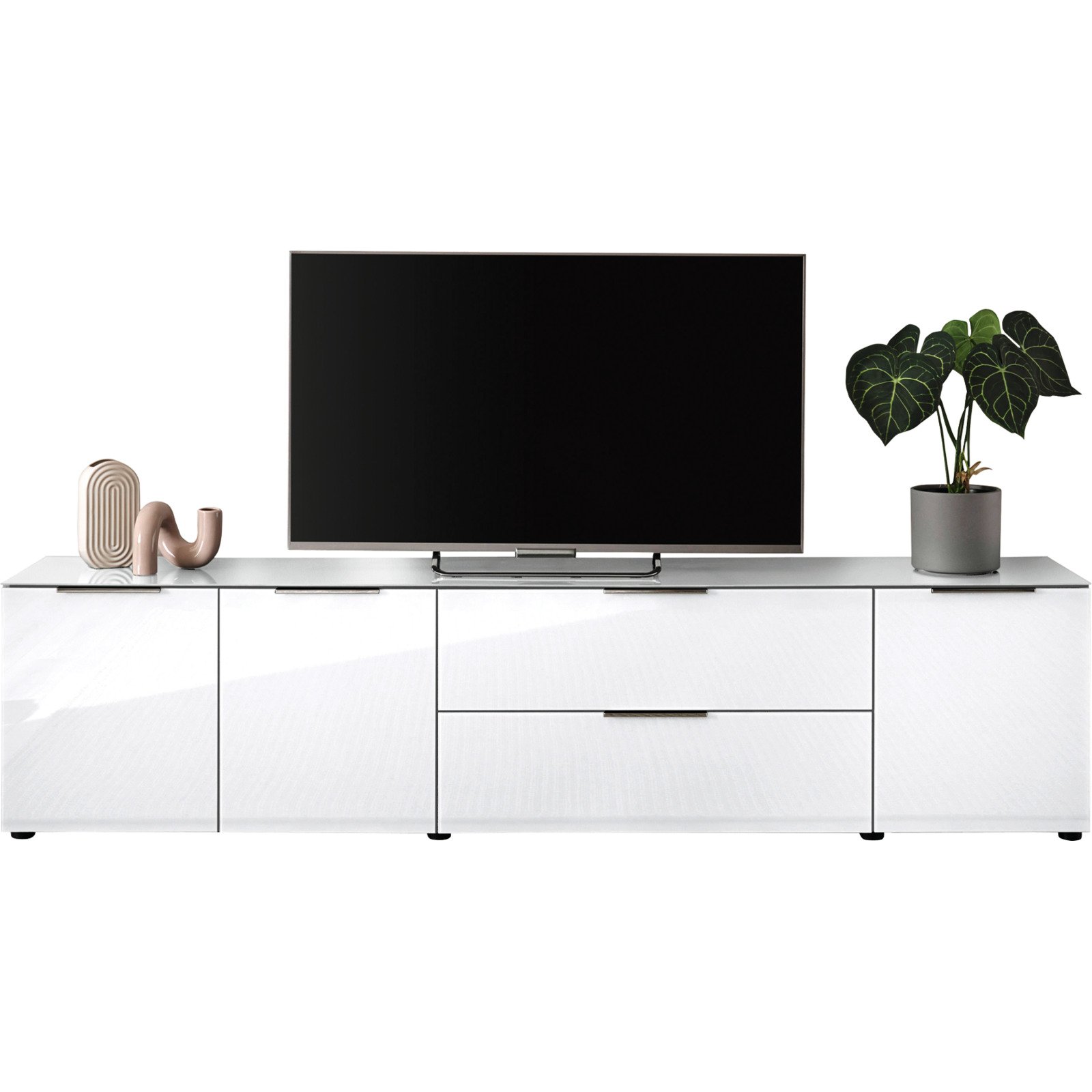 TV-Möbel Santo, Spanplatte Glas weiss, 225,5 x 54,5 x 40 cm