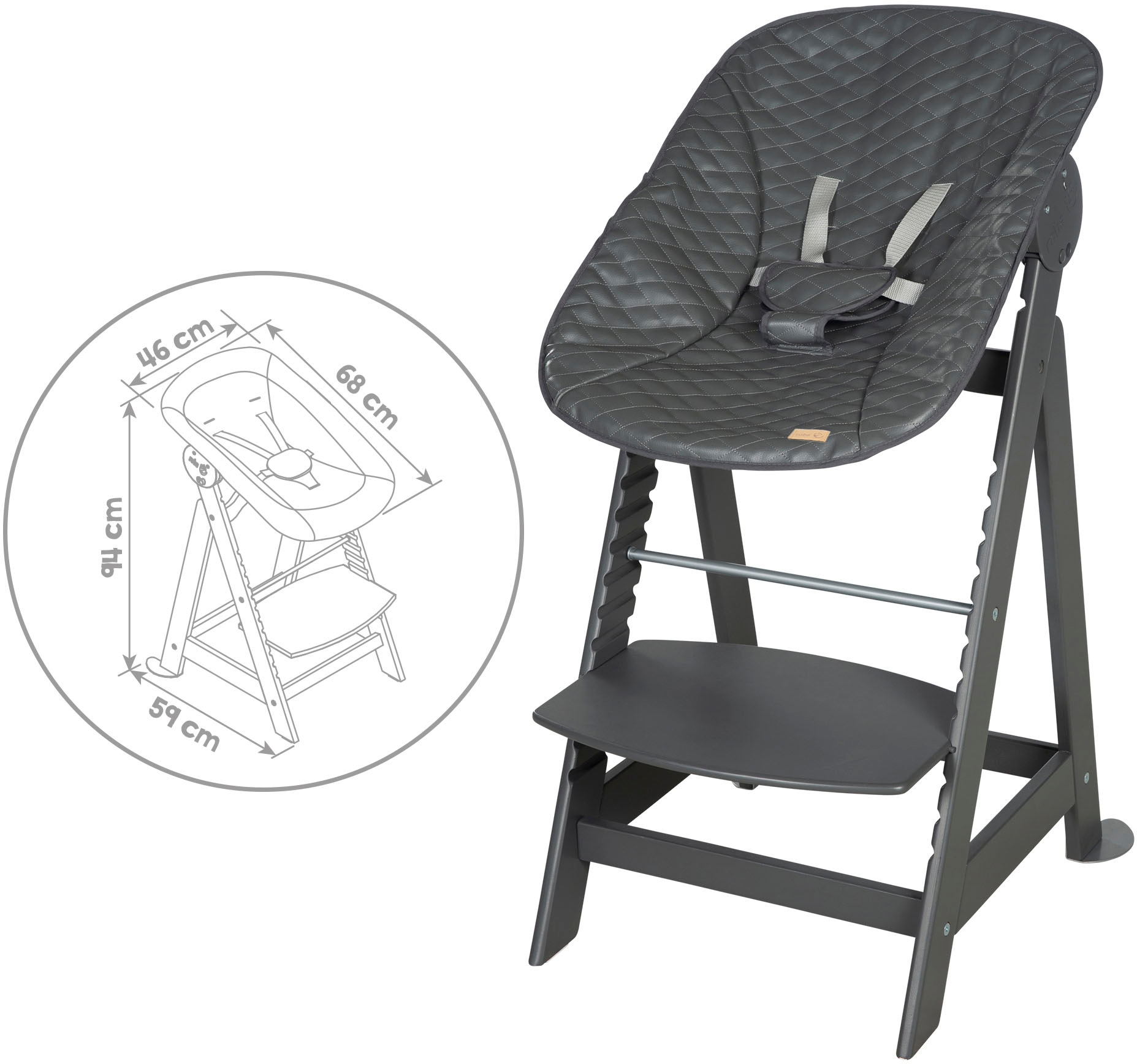 roba® Hochstuhl »Born Up, anthrazit, mit Neugeborenen-Aufsatz, graphite gesteppt« (Set)