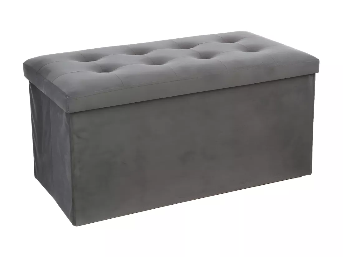 2 en 1 Pouf pliant double et coffre de rangement Velours Gris foncé 76 x H 38 cm