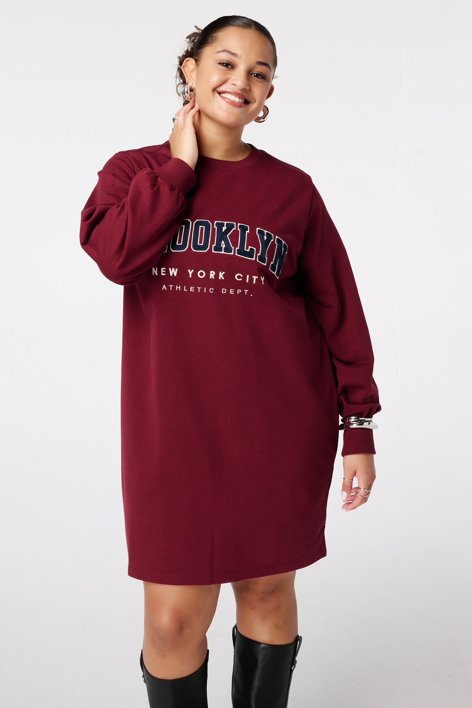 Sweater dress met tekst Donker rood