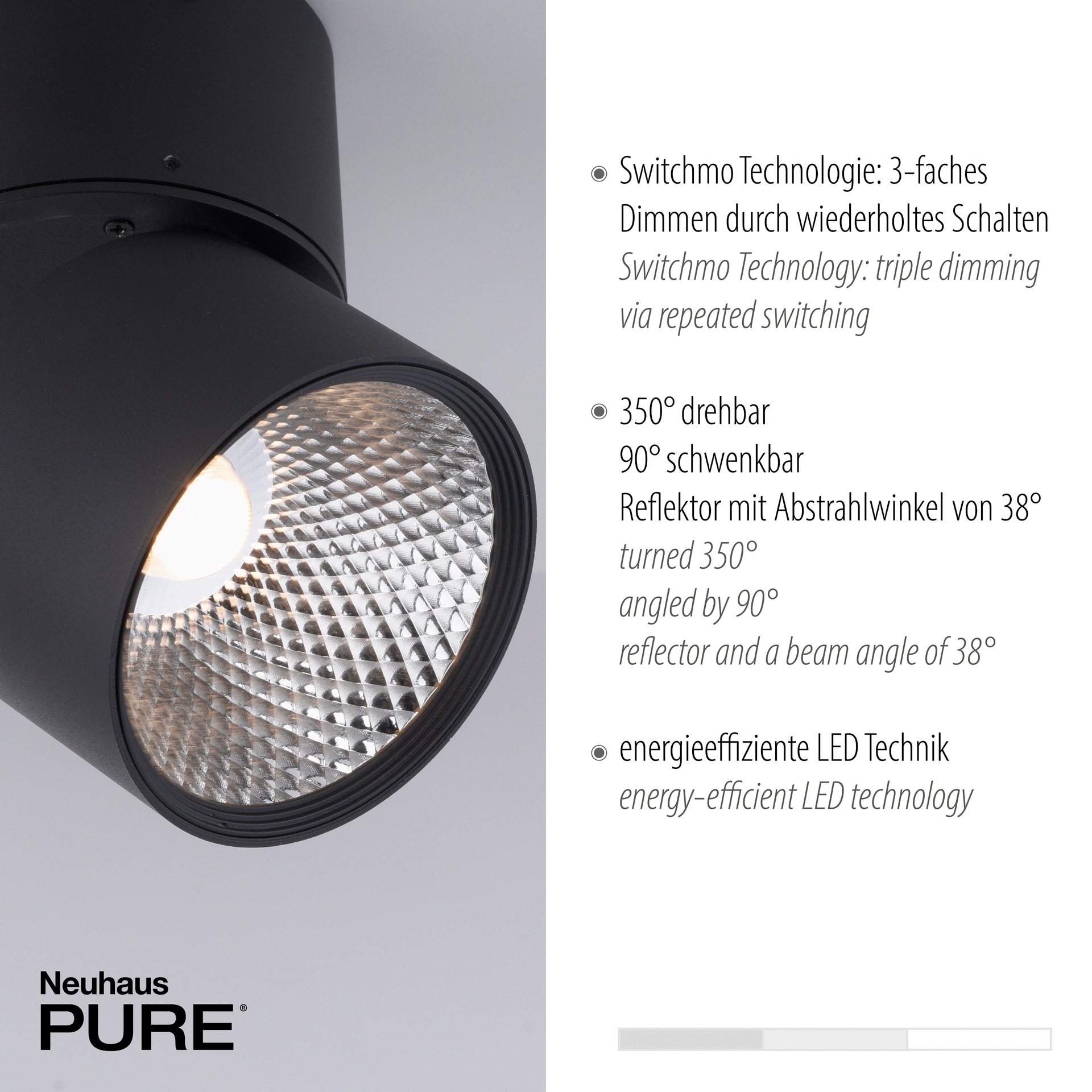 Paul Neuhaus LED Deckenlampe mit 2 Spots PURE-NOLA 49 cm schwarz