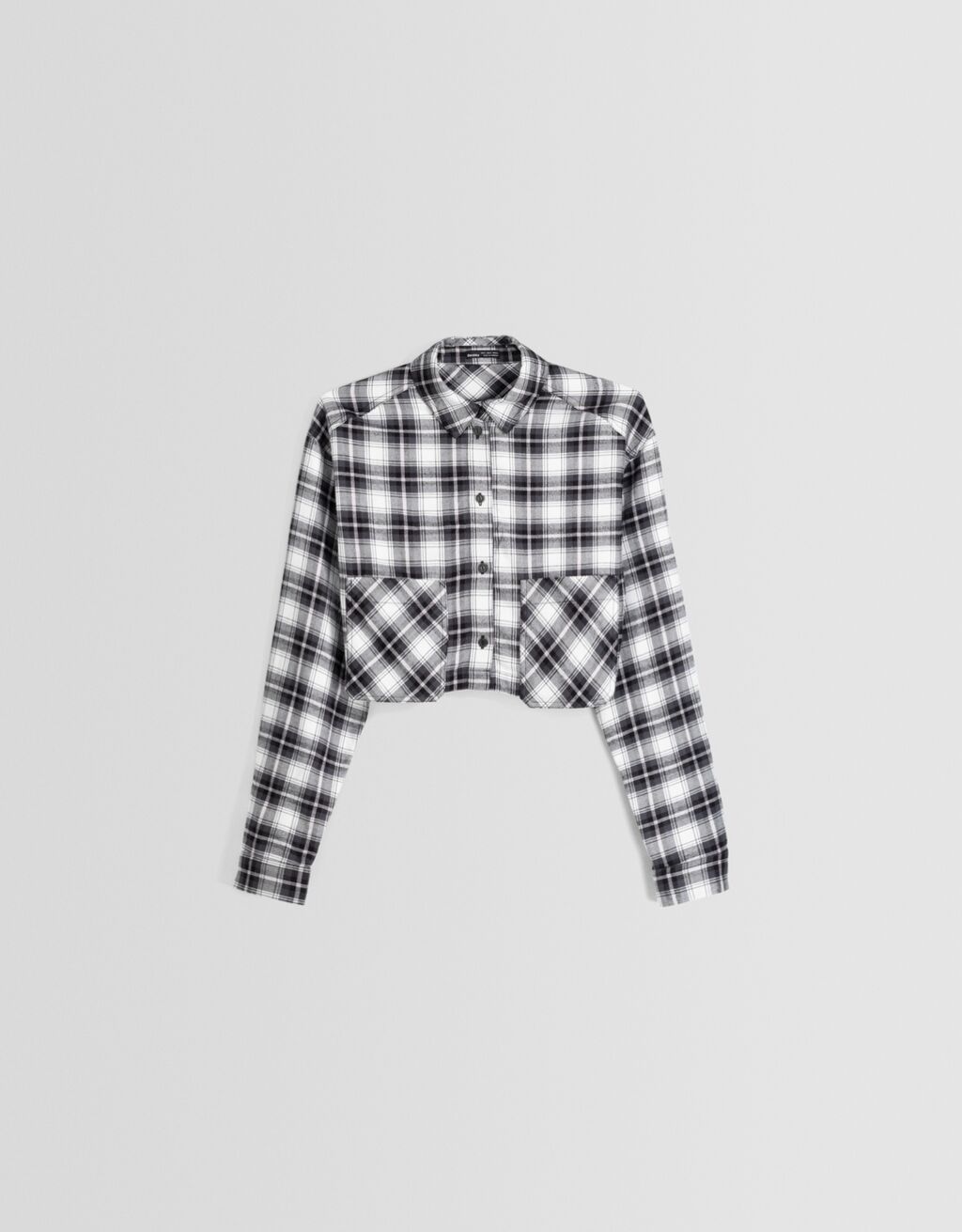 Camisa xadrez cropped de manga comprida