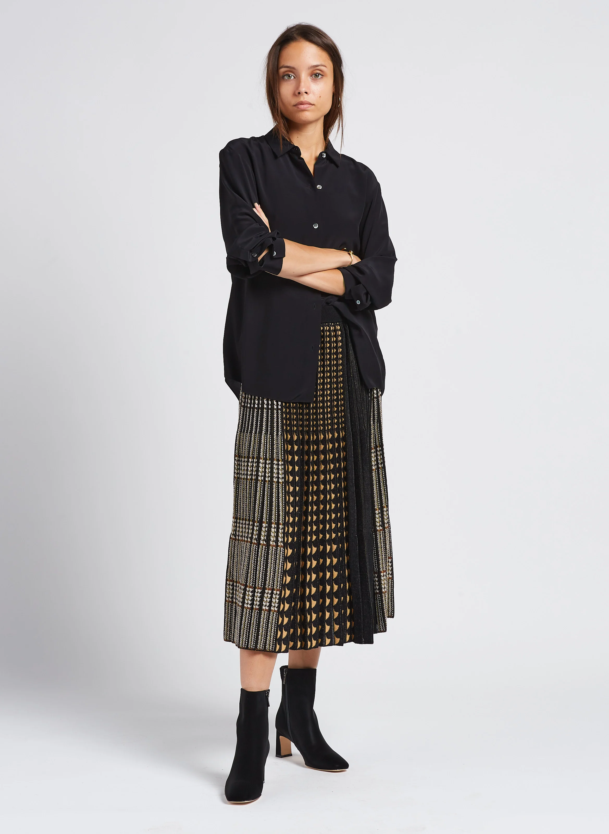 KAINA - Jupe midi plissée jacquard | Noir