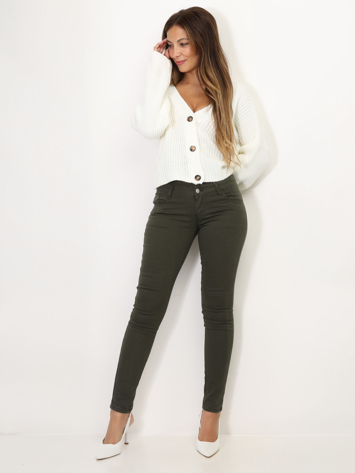 Gilet court en tricot- Blanc