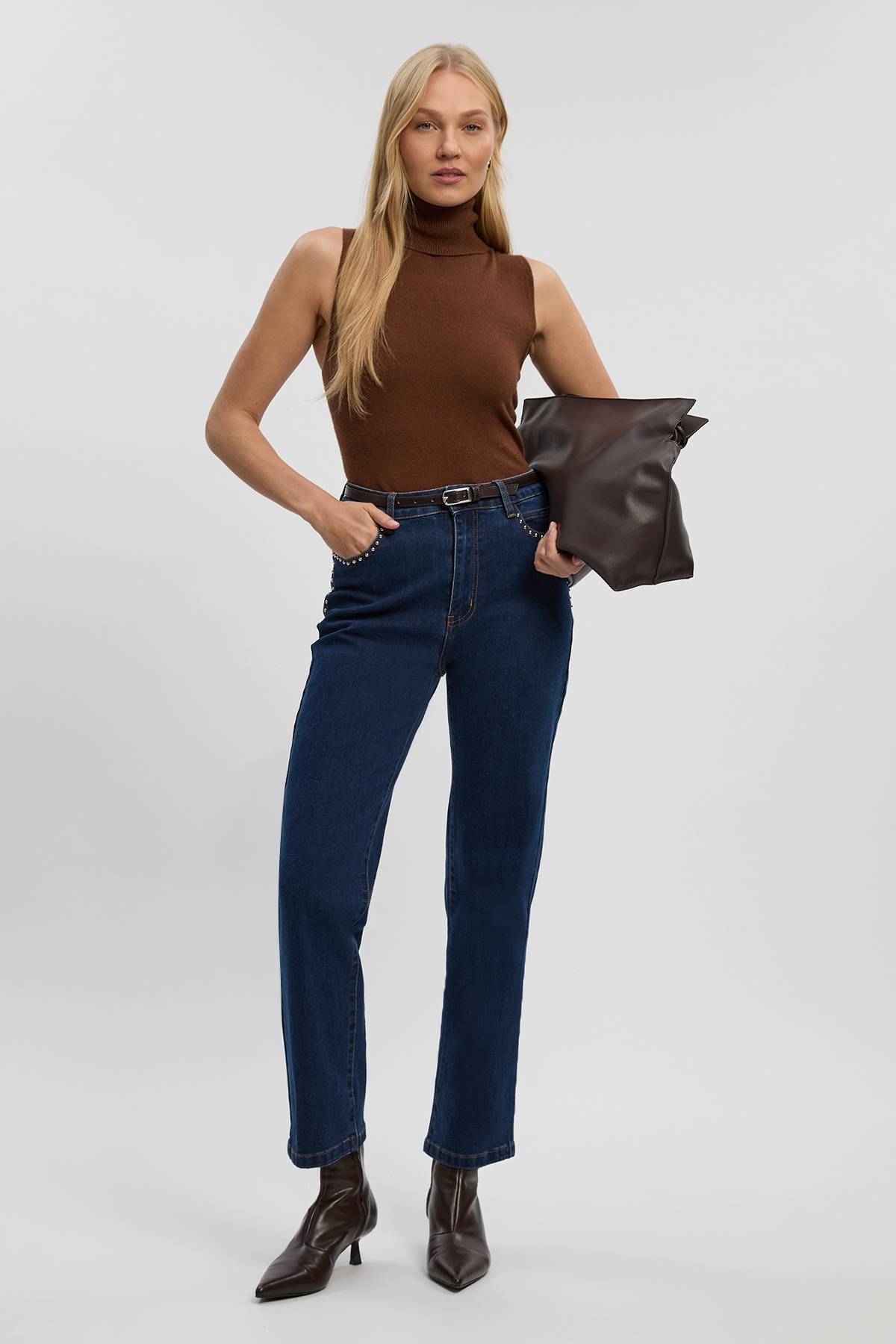 KarenMillen Jean Droit en Denim à Clous