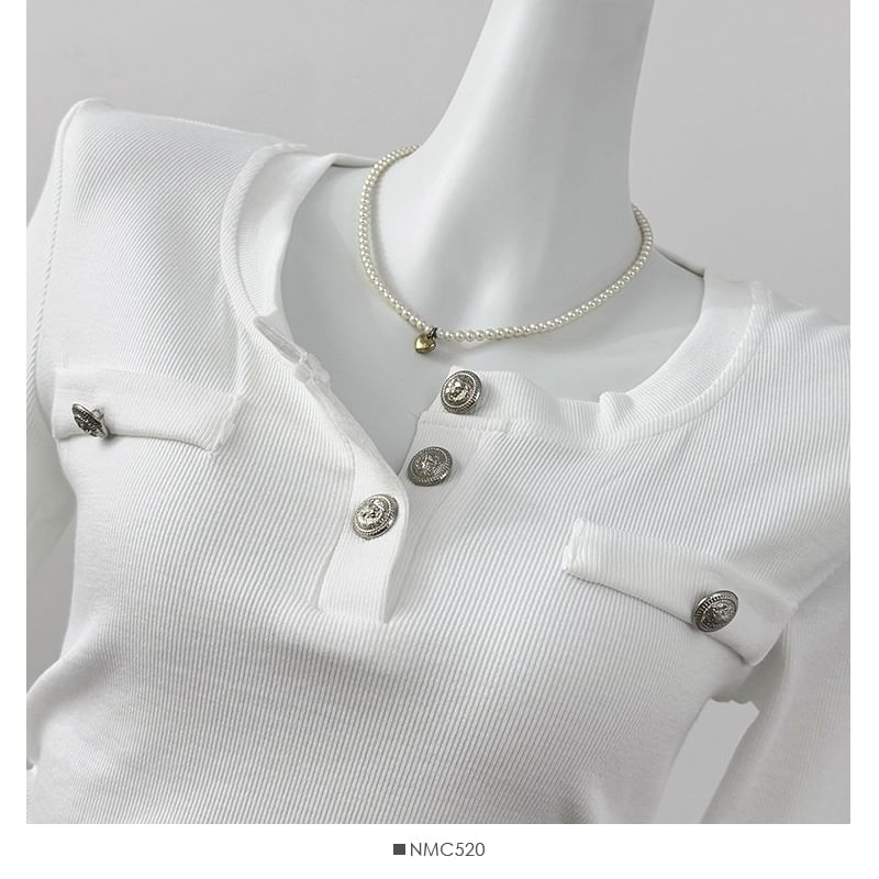 Lemongrass - T-shirt met lange mouwen en gerimpeld cropped patroon