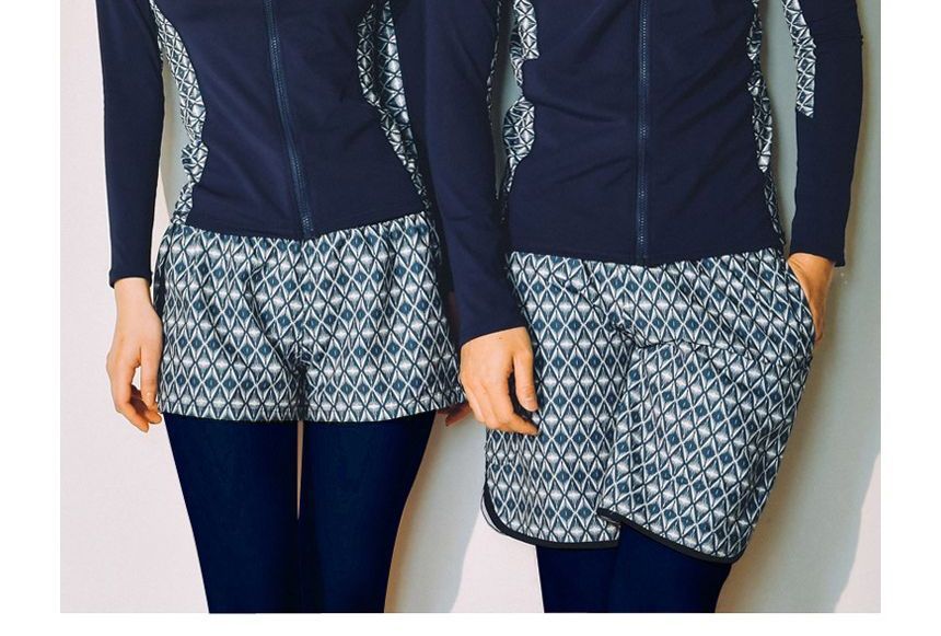MALILA - Tankinitop met patroon / Rashguard met lange mouwen en rits / Zwemshorts / Zwembroek / Effen zwembroek / Set