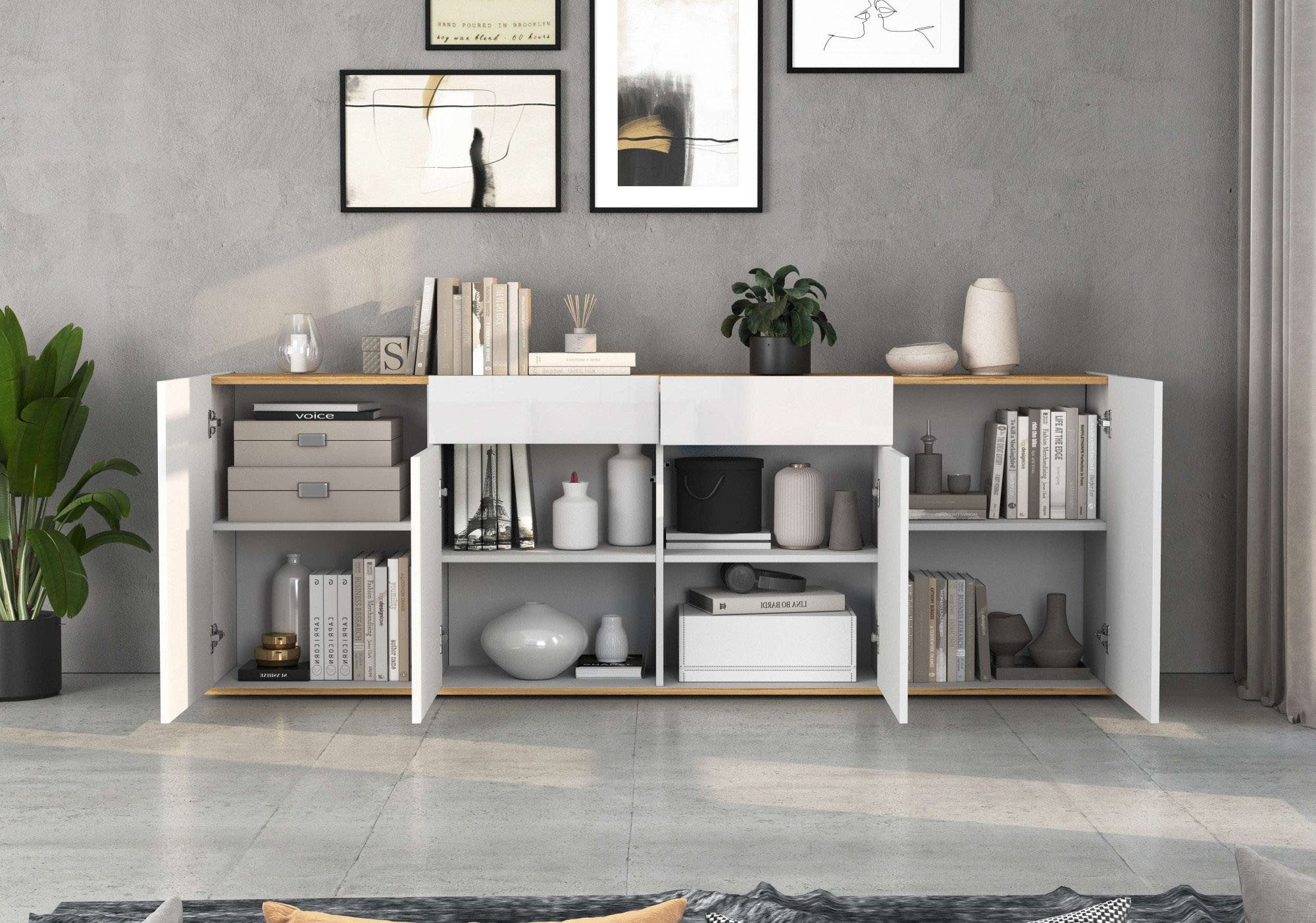 INOSIGN Sideboard »GARDA, Kommode, Schrank, untere Türen mit Push-to-Open, Made in Italy« 1 Stk. tlg. 4 Türen, 2 Schubladen, grifflos Breite 200 cm