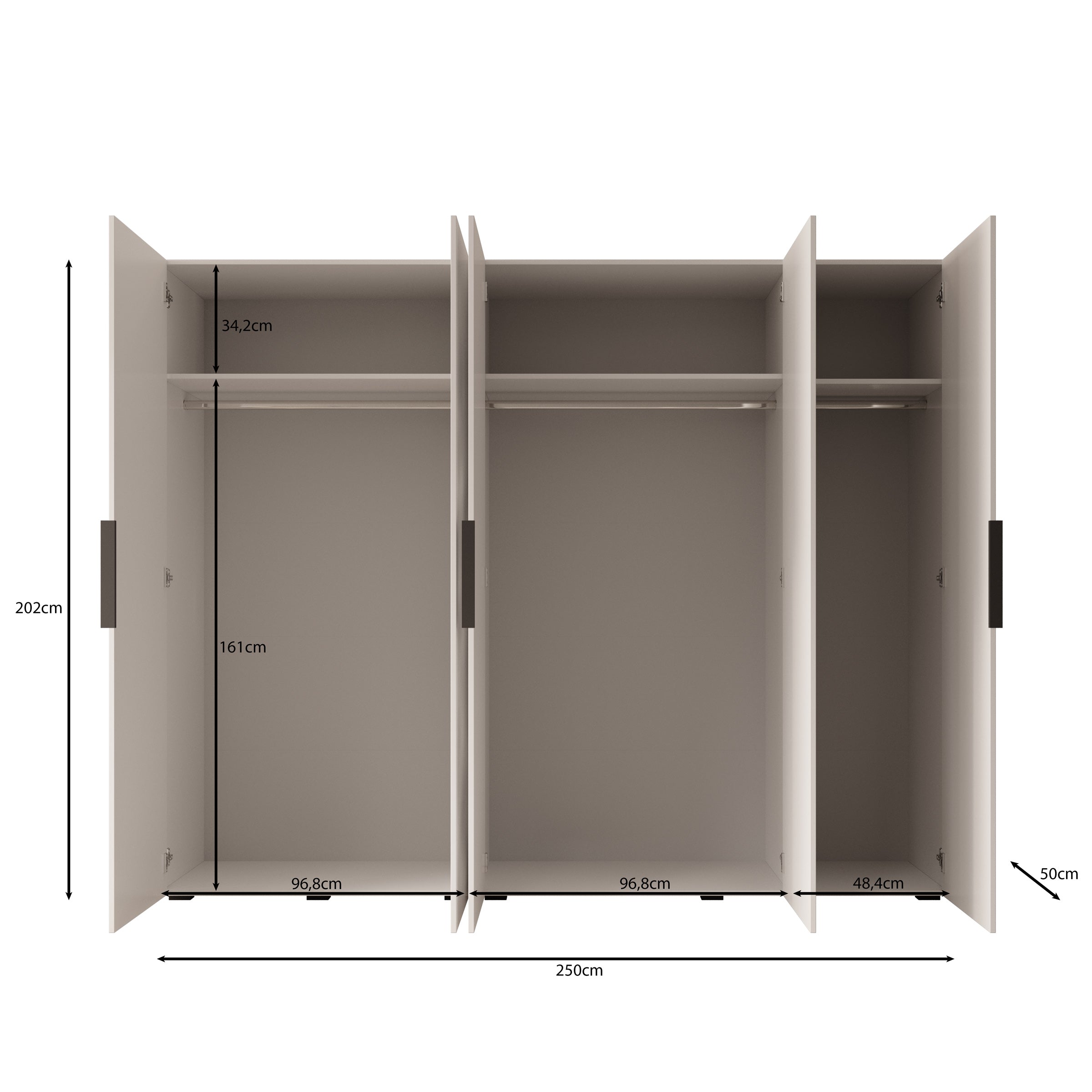 Meubella - Kledingkast Marquesa - Eiken - 250 cm - Met spiegel