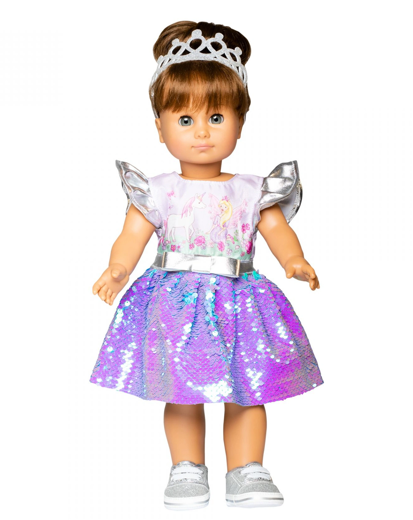 Puppen-Kleid FEE & EINHORN (35-45 cm) 2-teilig mit Wende-Pailletten