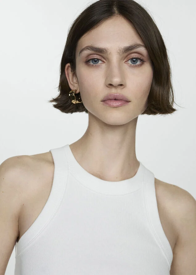 MANGO Ribbed cotton-blend top White