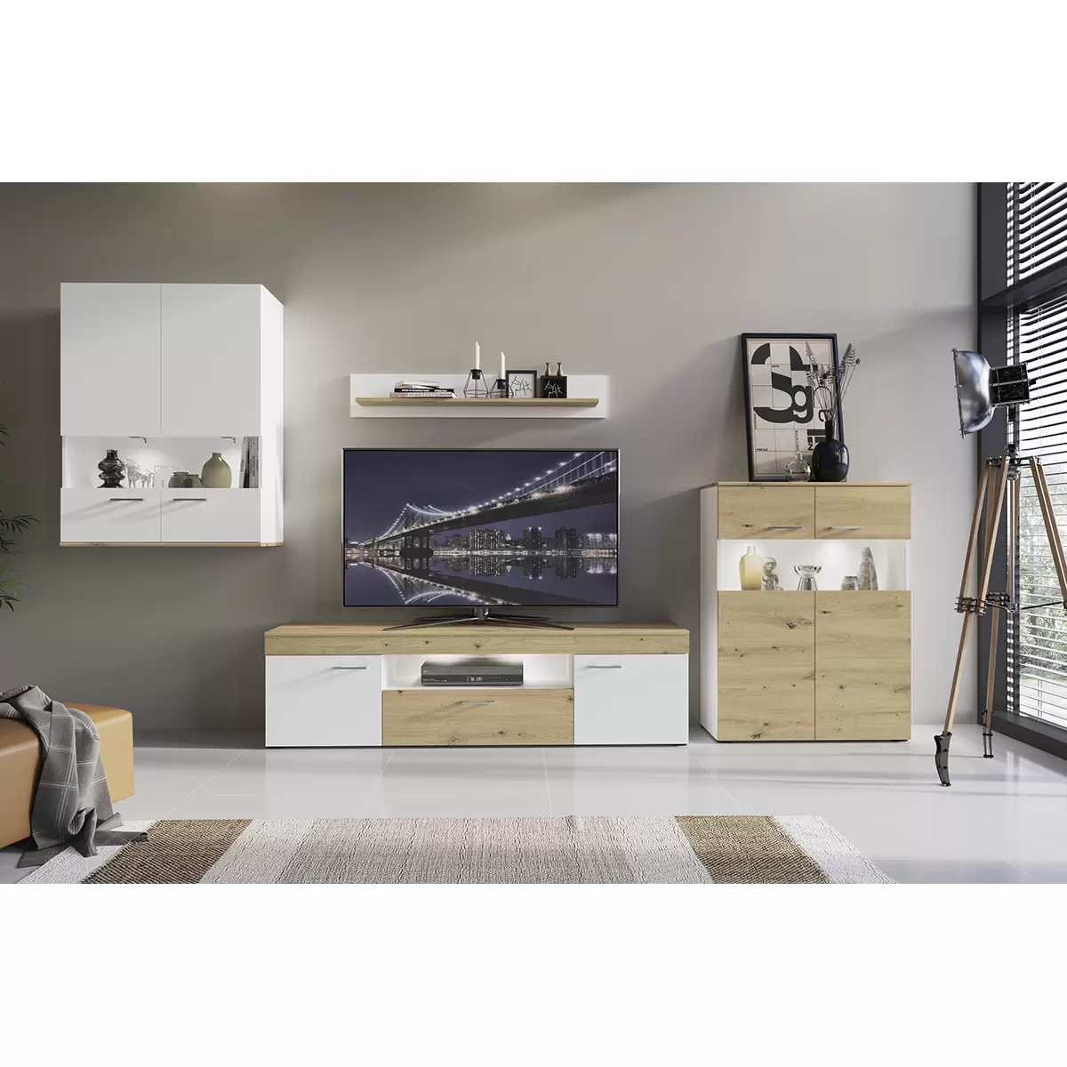 Highboard Valencia weiss,Artisan Eiche