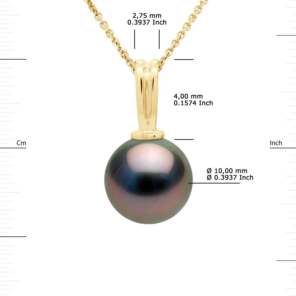 Pendentif Bélière en Or Jaune et Véritable Perle de Culture de Tahiti Ronde 10-11 mm