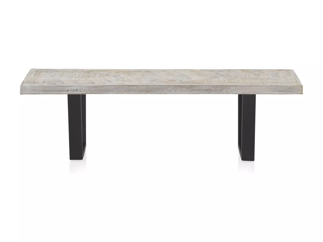 Banc en bois de manguier patiné blanc