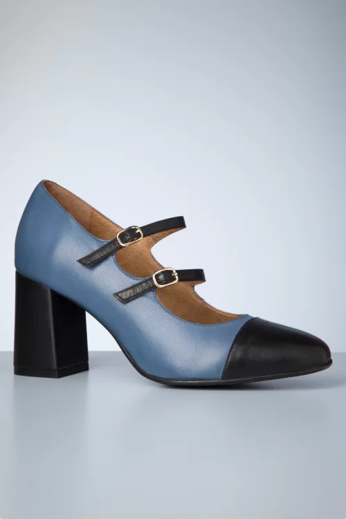 La Veintinueve Maria lederen pumps in blauw en zwart