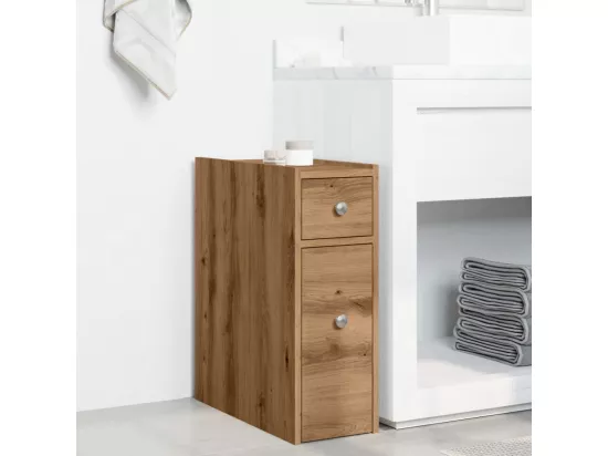 Armoire de salle de bain étroite avec roulettes chêne artisanal