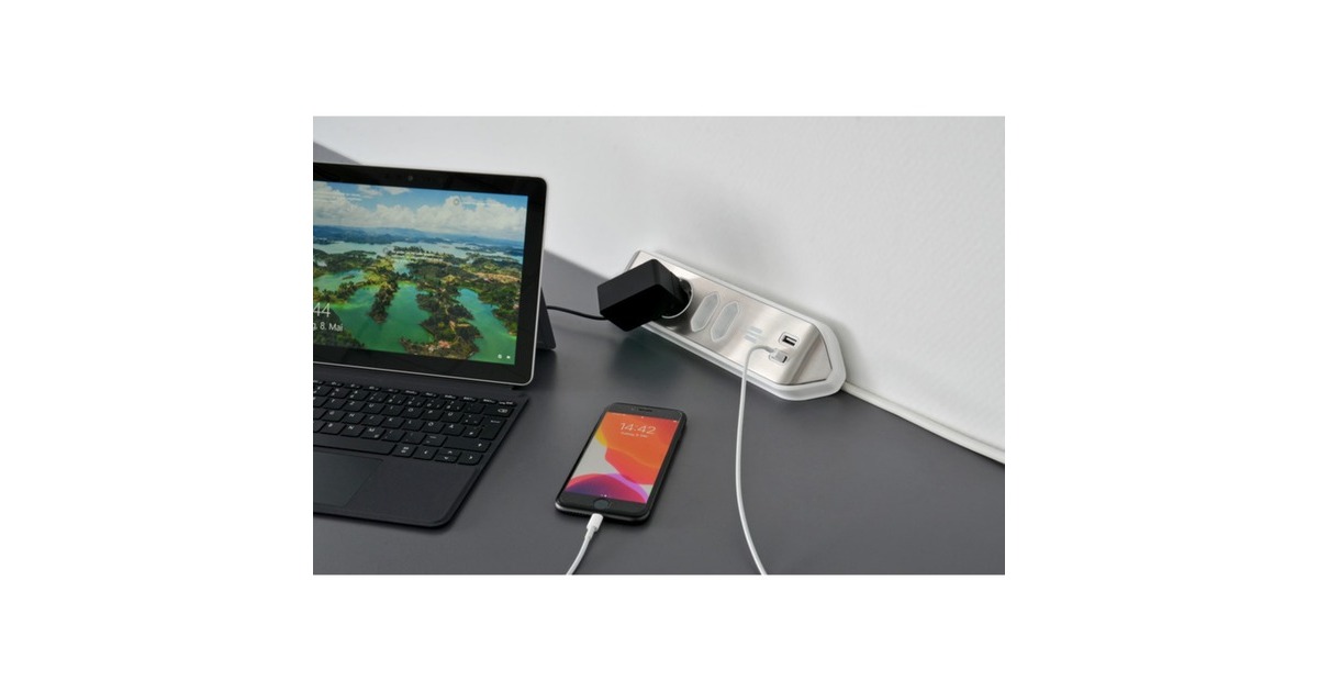 BrennenstuhlEstilo Hoekstekkerdoos 4-voudig stekkerdoos  (Wit/roestvrij staal, 2x USB)