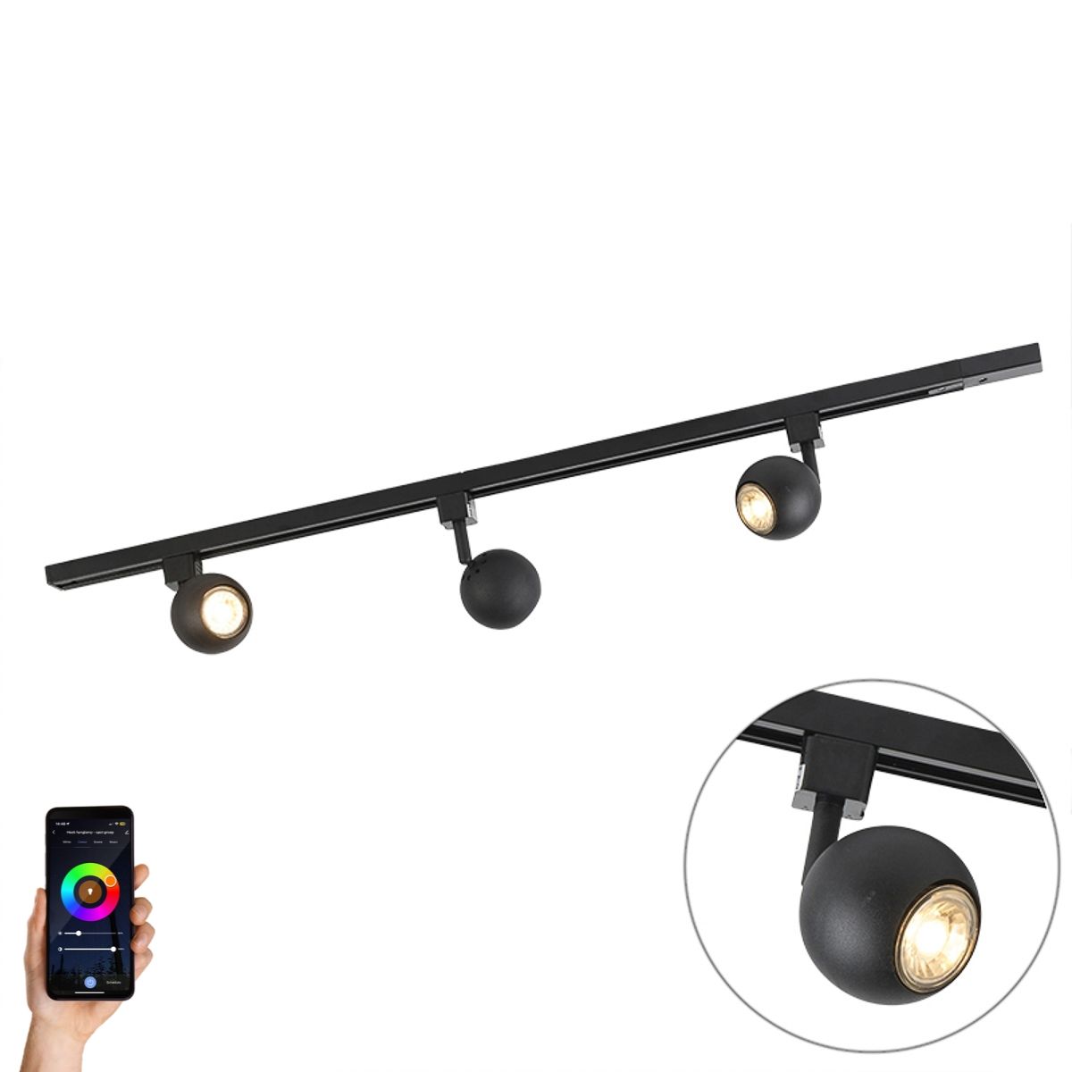 Smart modern railsysteem zwart 1-fase incl. 3 Wifi GU10 - Iconic Gissi