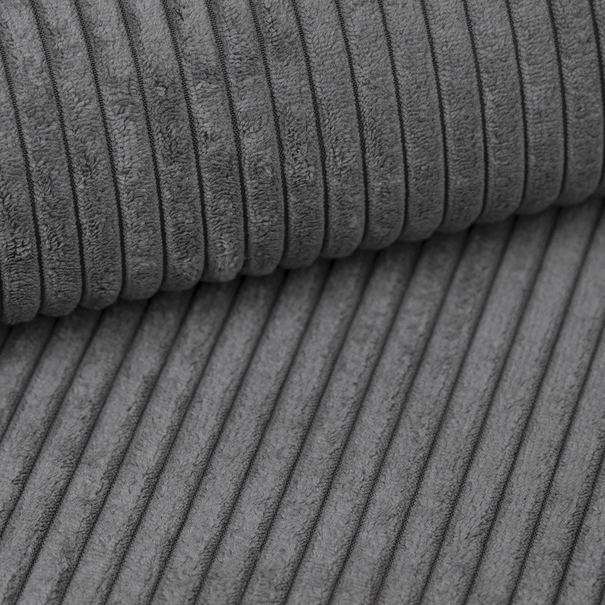 Nicoreta - Hoekbank 5-zits met chaise longue - Ribstof donkergrijs - Rechts